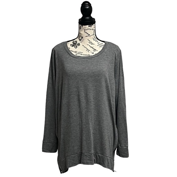 Chicos Zenergy Top Women 3 US Gray Tunic Side Zip Long Sleeve Casual Modest - Picture 1 of 8